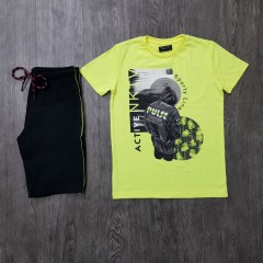 NUKUTAVAKE Boys 2 Pcs T-Shirt & Shorty Set (YELLOW - BLACK) (8 to 18 Years)