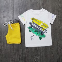 MAYORAL Boys 2 Pcs T-Shirt & Shorty Set ( WHITE - YELLOW) ( 2 to 9 Years)