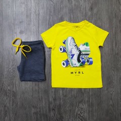 MAYORAL Boys 2 Pcs T-Shirt & Shorty Set ( YELLOW - GRAY) ( 2 to 9 Years)