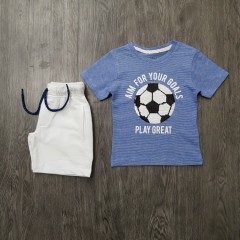 PEBBLES Boys 2 Pcs T-Shirt & Shorty Set ( BLUE - WHITE) ( 2 to 8 Years)