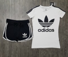 ADIDAS Ladies 2 Pcs Shorty Set (WHITE - BLACK) (S - M - L - XL)