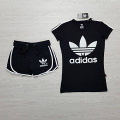 ADIDAS Ladies 2 Pcs Shorty Set (BLACK) (S - M - L - XL)