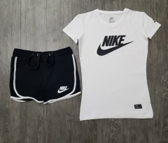NIKE Ladies 2 Pcs Shorty Set (BLACK - WHITE) (S - M - L - XL)