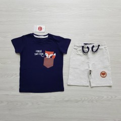 COOL CLUB Boys 2 Pcs T-Shirt & Shorty Set ( NAVY - LIGHT GRAY) ( 12 Month to 6 Years)