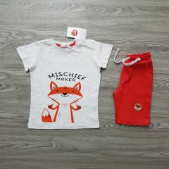 COOL CLUB Boys 2 Pcs T-Shirt & Shorty Set ( LIGHT GRAY - RED) ( 12 Month to 6 Years)