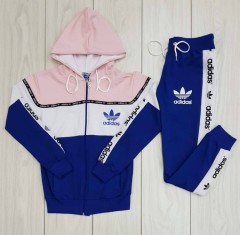 ADIDAS Ladies 2 Pcs Hoody + Pant (BLUE - LIGHT PINK) (S - M - L - XL)