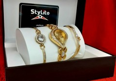 Ladies 3 Pcs Set Stylito Watch + Free Maching Bracelet (Ladies Gift Set)