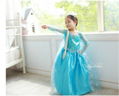 Ice Queen Blue Party Princess Elsa Costume Dress (BLUE)
