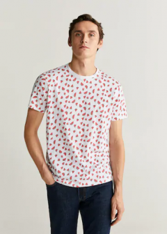 MANGO Mens T-Shirt (WHITE - RED) (M)
