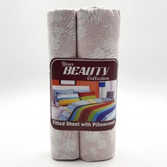 BED SHEET & PILLOW COVER (PINK - WHITE) (FRH)