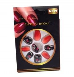 DUDUSTRONG 12 Pcs Artificial Nail Set with Glue (BLACK - RED) (FRH)