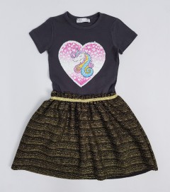 M AND S Girls Frocks (BLACK - GOLD) (2 to 8 Years)