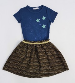 M AND S Girls Frocks (NAVY - GOLD) (2 to 8 Years)