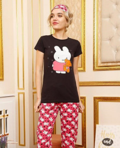 Ladies Turkey 3 Pcs Pyjama Set (PINK - BLACK) (S - M - L - XL)