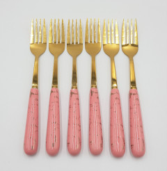 Stainless Steel Fork 6Pcs Set (PINK - GOLD) ) (GM)