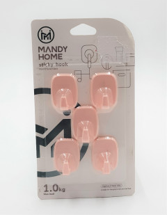 MANDY HOME 5 Pcs Plastic Self Adhesive Wall Hooks Hanger (PINK) (Os) (GM)