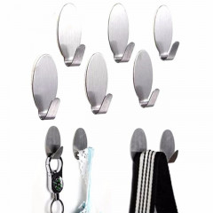 MANCY Stainless Steel Oval Shaped Self Adhesive Wall Hooks Hanger 6pcs(SILVER) (GM)