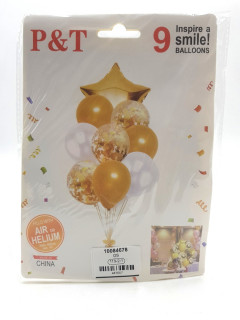 Yellow & White Themed Foil, Confetti & Latex balloons (9pcs set) with free Ribbon for Birthday party, Anniversary, Surprise Party