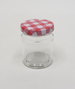 Glass Honey Jar With Red White Checkered Screw Cap