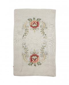 Vintage Handkerchief White w/Cream Floral Design & Drawnwork Hand Embroidered
