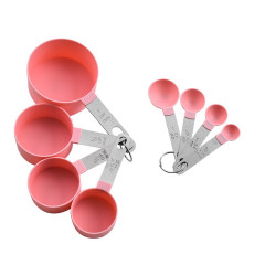 Pcs/set Measuring Cup Spoon Set Stainless Steel Handle Plastic Measuring Cup Cooking Baking Tool, Pink