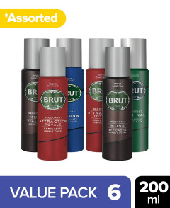 Brut 6 Pcs Deodorant Assorted Body Spray Set 200ml (CARGO)