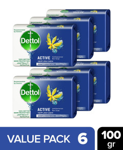 Dettol  6 Pcs Bundle Active Anti-bacterial Bar Soap 100g (CARGO)