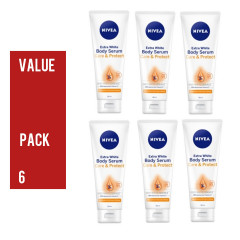 Live Selling 6 Pcs Bundle Nivea Extra White Body Serum Care &Protect 180 ml (Cargo)