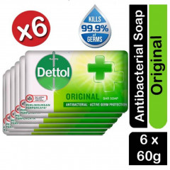 Live Selling 6 Pcs Bundle Dettol Original Bar Soap Anti Bacterial Active Germ Protection 60g (Cargo)