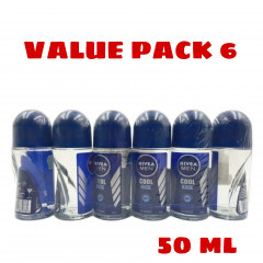 6 Pcs Bundle Nivea Men Cool Kick 48h Deodorant Anti-Perspirant Roll-On 50ml (Cargo)