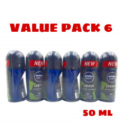 6 Pcs Bundle NIVEA Men Deep Amazonia Anti-perspirant Roll-on Deodorant 50mL (Cargo)