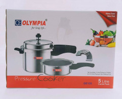 OLYMPIA OE-155 5 Liter Aluminium Pressure Cooker & 2.5 Liter Aluminium Pressure Pan 2 in 1 Combo Set