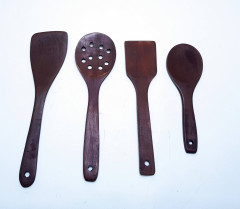 4Pcs Teak Wood Spoon Solid Wood Spatula Kitchen Cooking Wooden Scoop Tableware